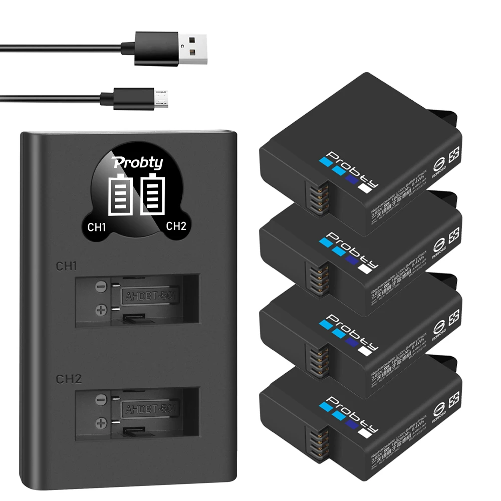 Batteria 1680Mah Gopro Hero 5 Hero 6 Hero 7 Black Bateria Akku Per Gopro Hero 5 6 7 Hero 5 Ahdbt 501 Batteria + Caricatore Usb Led