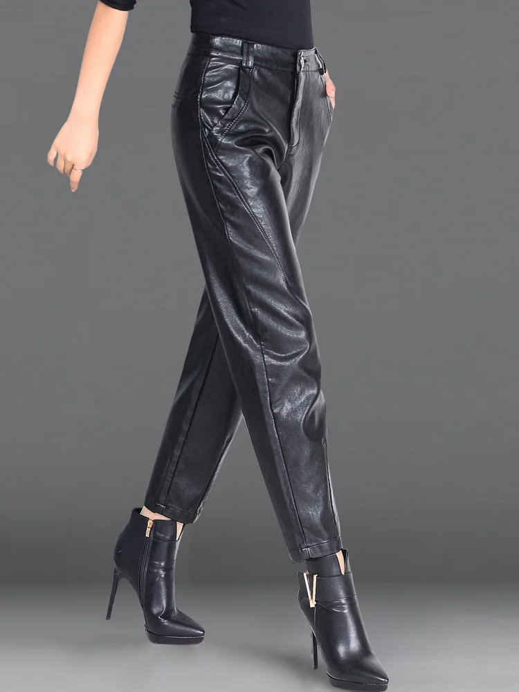 Lanmrem новые осенние и зимние штаны с мехом из искусственной кожи высокого качества OL женские брюки WJ07701L-5XL