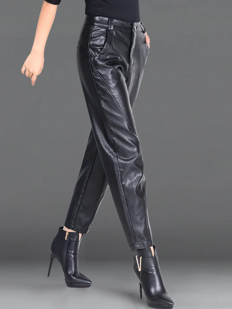 

Lanmrem 2019 NEW Autumn And Winter With Fur PU Leather High Quality OL Lady's Pants Female Trousers WJ07701L-5XL