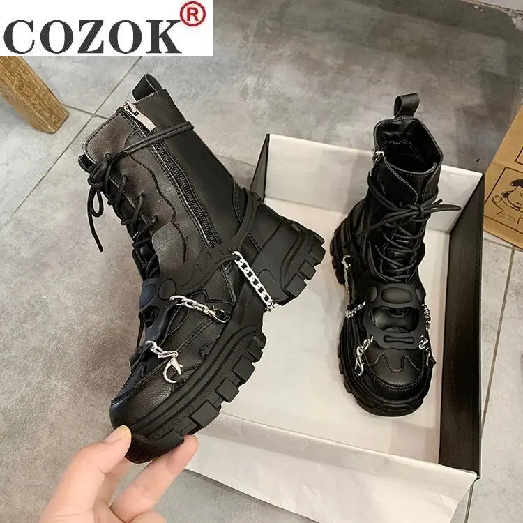 

2020 Fashion Winter Boots Women Ankle Boots Platform Retro Med Heels Shoes Fashion Vintage Leather Booties Woman Botas Mujer