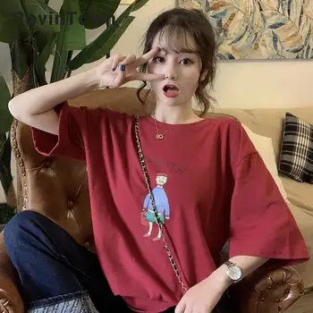 

2020 New Summer T-shirt Women Casual Loose Cartoon Letter Short Sleeve Print O Neck Tops Kawaii Harajuku Style Free Shipping