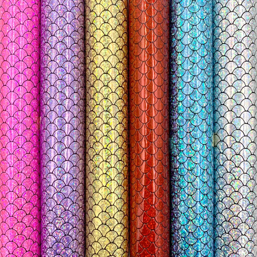 6 Sheets Bundle Mermaid Sparkle Faux Leather Fabric for DIY Sewing Bows Hairs Bags Christmas Party Decor DIY Handmade 20x15cm