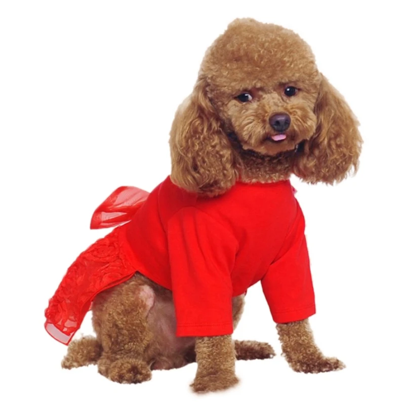 Тедди пуп Свадебные платья собака кружева платье одежда милое платье принцессы Лук-конт собака Маленький Средний Собаки Одежда для домашних животных Q1