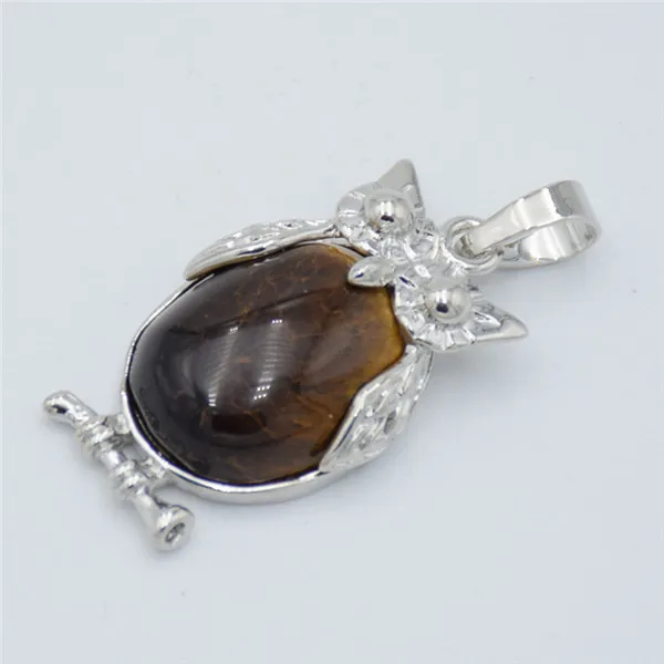 tiger eye stone Очаровательное ожерелье в виде совы, подвески из натурального камня, бусины, фиолетовые, розовые, Кристальные, черный оникс, подвески для женщин и мужчин, ювелирное изделие - Окраска металла: tiger eye stone