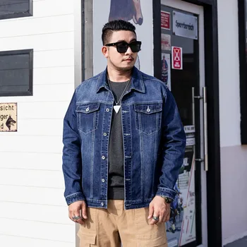 

Trend Large Size Men's Autumn Winter New Light Blue Washed Denim Jacket Men Loose Plus size Male Jeans Jackets Casual Coat 6XL