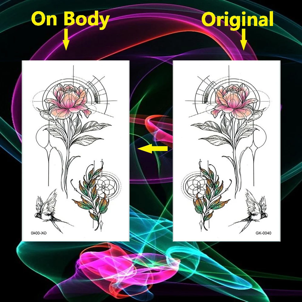 Bohemian Festival Boho Flower Tatoo Fake Tattoo Tatuajes Hand Tatouage Body Rose Bird Waterproof Temporary Sticker | Красота и