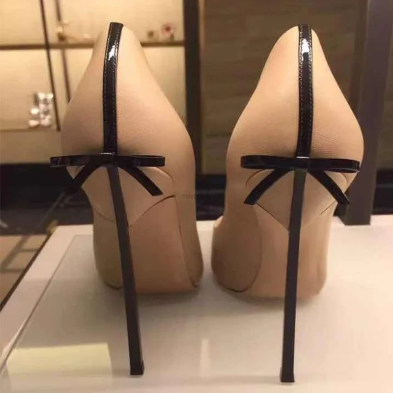 Pointy Toe Blade Heels Lady Dress Shoes Bowtie Back Sexy 12cm High Heels Butterflyknot 6CM 8CM 10CM Pumps
