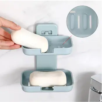 

Double Layer Soap Dish Shower Soap Drying Rack Wall Mount Bathroom Shower Tools Holder Wall Mounted Self-adhesive Soaps Holder