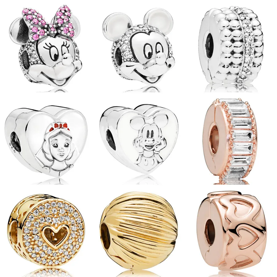 Pave Minnie & Mickey мерцающий портрет Роза образование льда клип Шарм Fit Pandora браслет