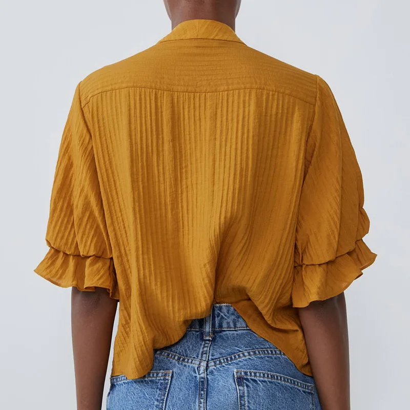 

Loose Women Blouse Shirt Summer 2019 New Fashion Bow Collar Half Sleeve Modern Girl Casual Tops