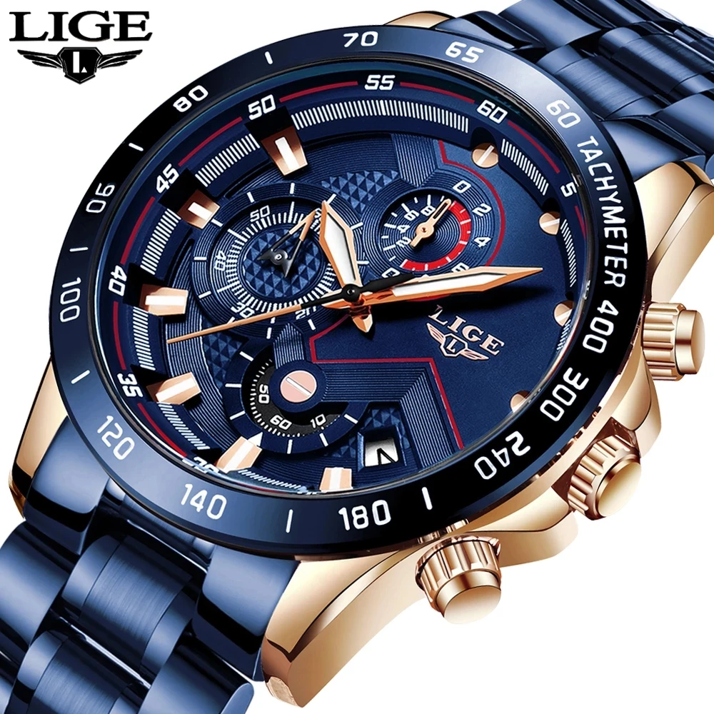LIGE-reloj analógico de acero inoxidable para hombre, accesorio de pulsera de cuarzo resistente al agua con cronógrafo, complemento Masculino deportivo de marca de lujo con diseño moderno, 2021