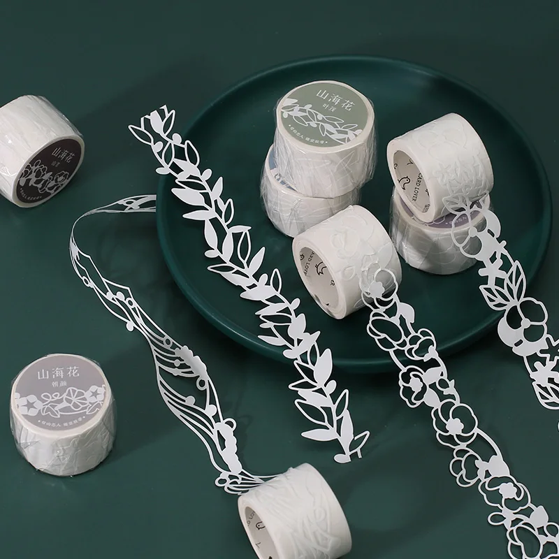 Retro White Hollow Plant Flower Journal Washi Tape Decorative Adhesive Tape DIY Scrapbooking Sticker Label Japanese Stationery