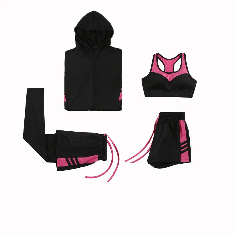 Женский спортивный комплект из 5 предметов, одежда для тренировок, спортивный бюстгальтер и леггинсы, комплект спортивной одежды для женщин, одежда для бега, фитнес-йога, набор S-4XL - Цвет: 4-piece set A