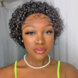 Short Curly Bob Transparent Lace Front Human Hair Wigs Brazilian Hair Short Pixie Cut Wig For Black Women Deep Water Wave Wig