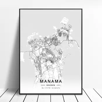 

Black and White Manama Bahrain Latitude Longitude Canvas Art Map Poster