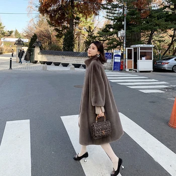 

Winter new Women imitation fur plush long coat lady Plush mink cashmere collar collar over the thickening loose coat female