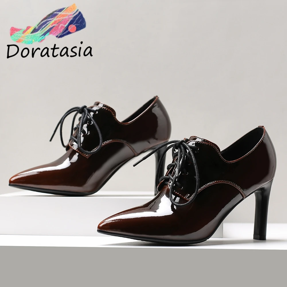 

DORATASIA New Fashion Elegant Girl Lace Up Pointed Toe High Heels Mixed Color Pumps Pumps Women Spring Office Shoes Woman
