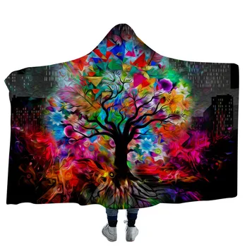 

Colorful Tree Graffiti Hooded Blanket Adults Abstract Art Microfiber Blanket Floral Hoodie Blanket Geometric Throw Bedding