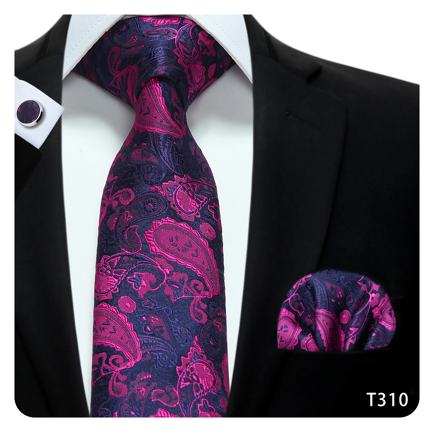 Вечерние, свадебные, мужские, тканые, шелковые галстуки, Цветочный, жаккардовый галстук, деловые Запонки, карманный квадратный набор - Цвет: T310