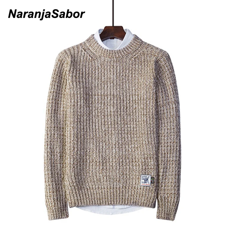 NaranjaSabor-suéteres de cuello redondo para hombre, jerseys cálidos de moda de Color sólido, informales, ajustados y cómodos, para invierno, N701