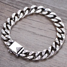 Стерлинговое Серебро 925 пробы мужской браслет широкий 10 мм треугольный паз замок полированный звено цепи мужской Байкер Серебро 1314 браслет