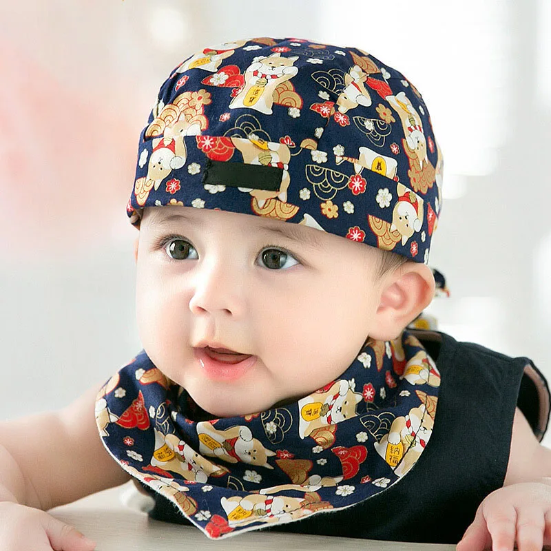 

Spring Autumn Leisure 3-22 Months Baby Hat Soft Lovely Baby Boy Girl Cartoon Pattern Baseball Hat Caps Triangle Bibs Scarf Set