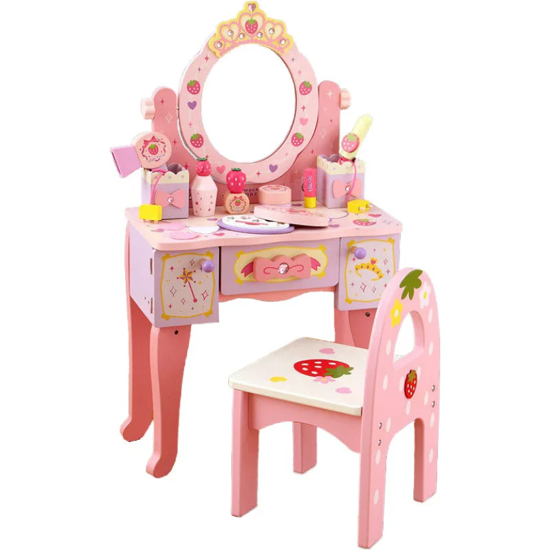 1 Set Pink Plastic Dressing Table And Chair Toy Doll Makeup Accessories Dollhouse Miniature Furniture by SamGreatWorld