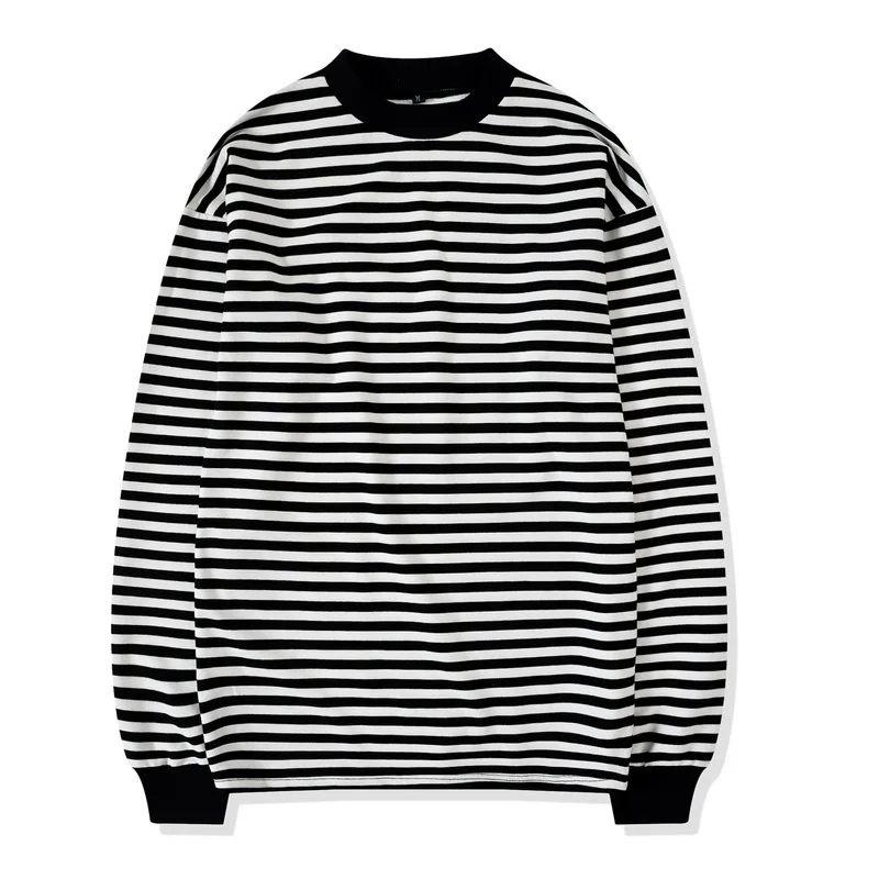 

High Collar with Stripes Extended Edition Type GD G-DRAGON Celebrity Style over Size Base Looped Fabric Cotton Long Sleeve Men A