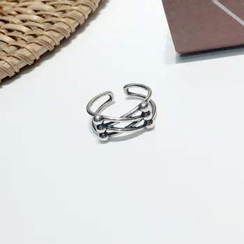 

Simple Design S925 Fine Silver round Beads Cross Adjustable Thai Silver Retro Ring Women's