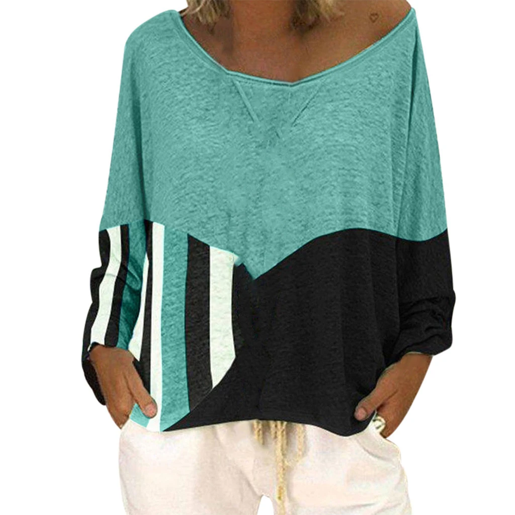 JAYCOSIN Fashion Blouse Casual Loose Round Neck Long Sleeve Color Matching Shirts Blouses Embroidery Casual Women Full Shirt 722