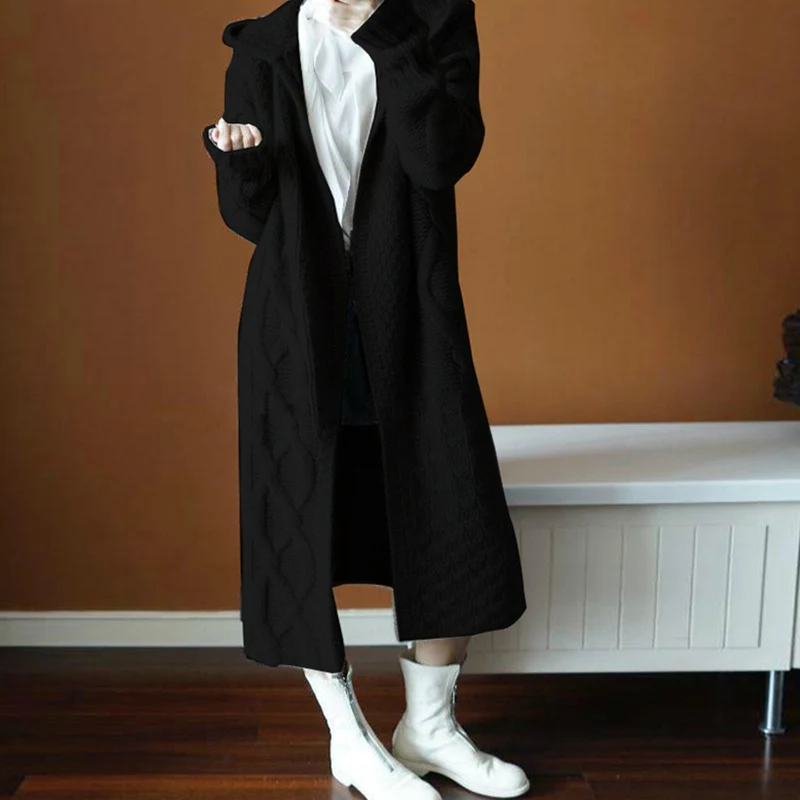 Neploe женский зимний свитер с капюшоном витая верхняя одежда плотный вязаный кардиган, вязаный жакет на пуговицах кардиганы с длинными рукавами Feminino 54653 - Цвет: black