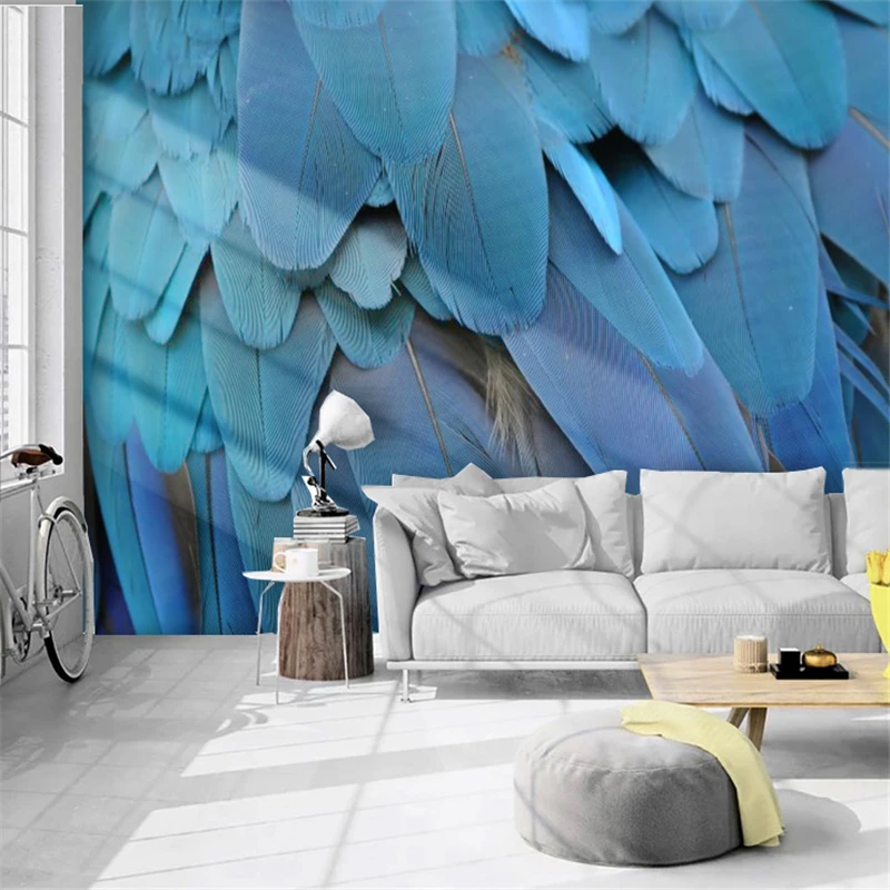 

3d обои beibehang на заказ, фотообои с голубыми перьями для настенного покрытия, Настенная бумага, домашний декор, салонный Декор