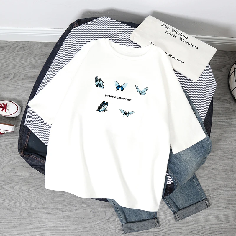 T Shirt Women Butterfly Print Tshirt Fashion Summer Oversized Casual Short Sleeve Tee Shirt Graphic Tops Female T-shirt Clothes