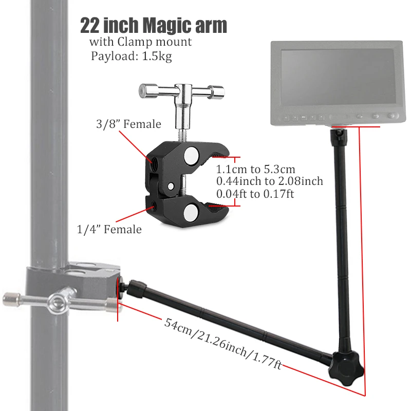 Braçadeira de Montagem na Parede Suporte para Dslr Bfollow Braço Mágico 22 Articulada Fricção Câmera Luz Tiro Estúdio Vídeo 7 11 - Image 2