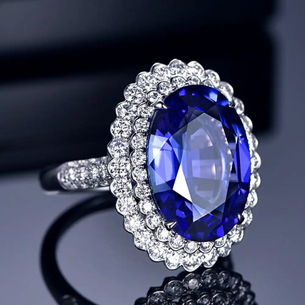 Grandes Pierres Precieuses De Saphir Pour Femmes Bagues En Diamant Bleu Cristal Blanc Or Bijoux De Luxe Bague En Argent Cadeaux De Fete Aliexpress
