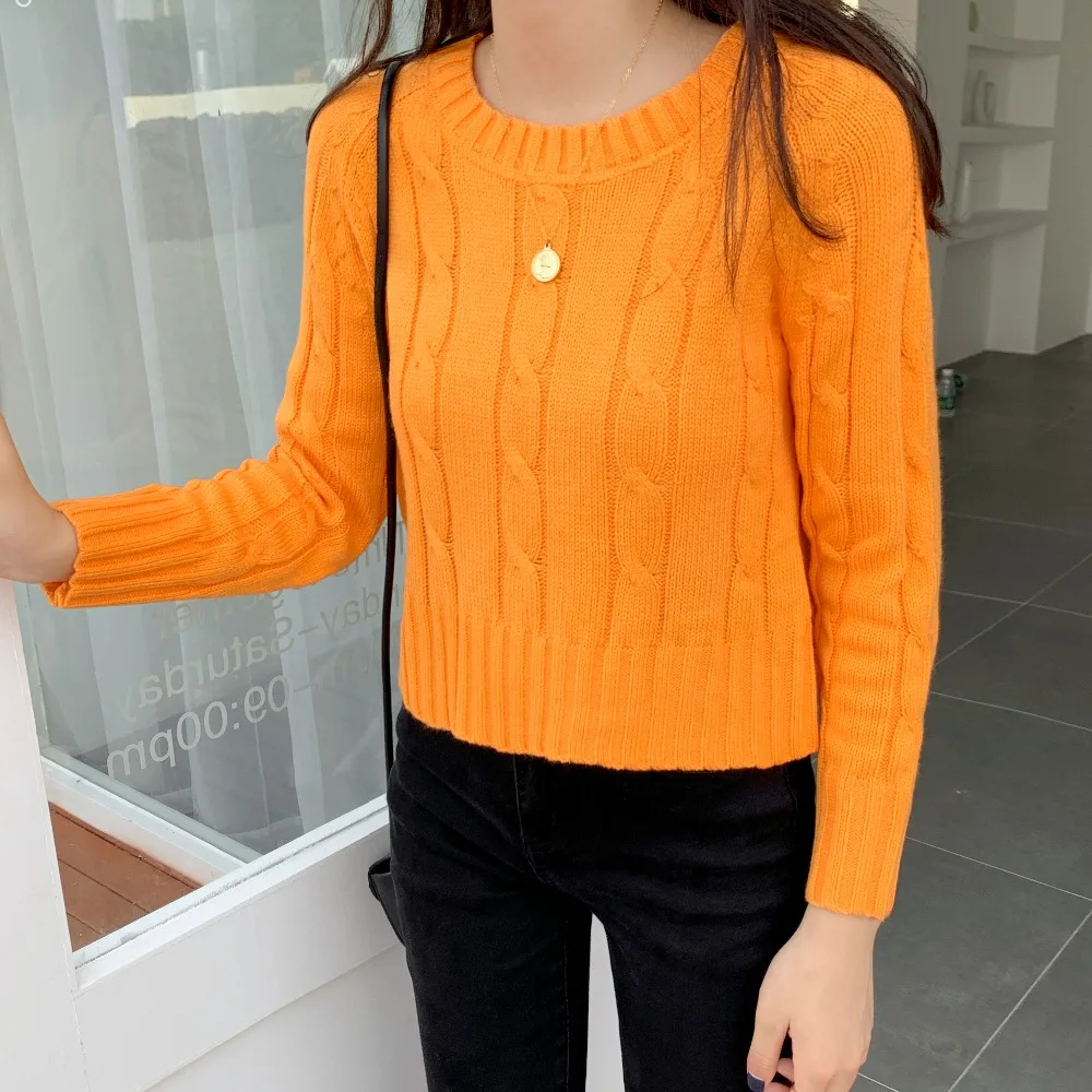 Women Sweaters Knitted Tops 2019 New Winter Casual Female Knitwear Candy Color Fashion O-Neck Woman Short Casual Pullovers   (14)