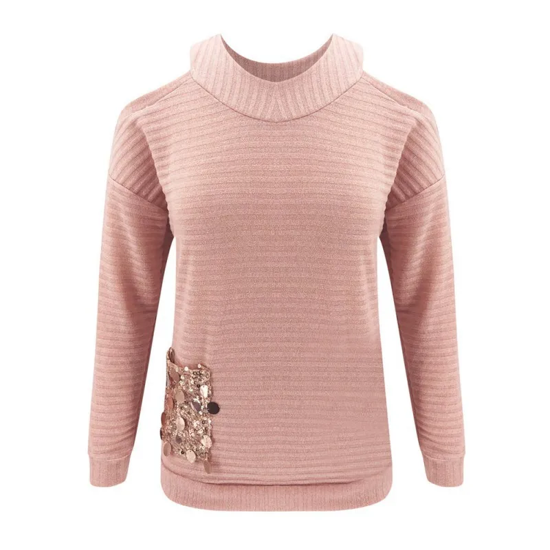 Women\'s Fashion Sweaters Autumn Spring Sequins Round Collar Sweater Off Shoulder Long Sleeved Slim | Женская одежда
