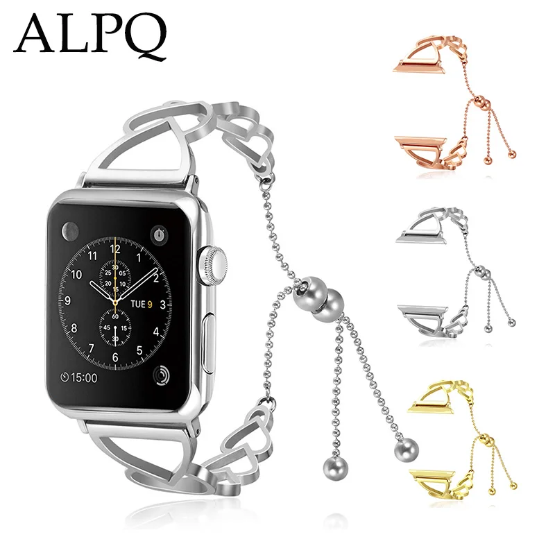 Браслет из нержавеющей стали для Apple Watch 38, 40 мм, ремешок с сердечком, металлический браслет, регулируемый 42 мм, 44 мм, iWatch Series 4, 3, 2, 1