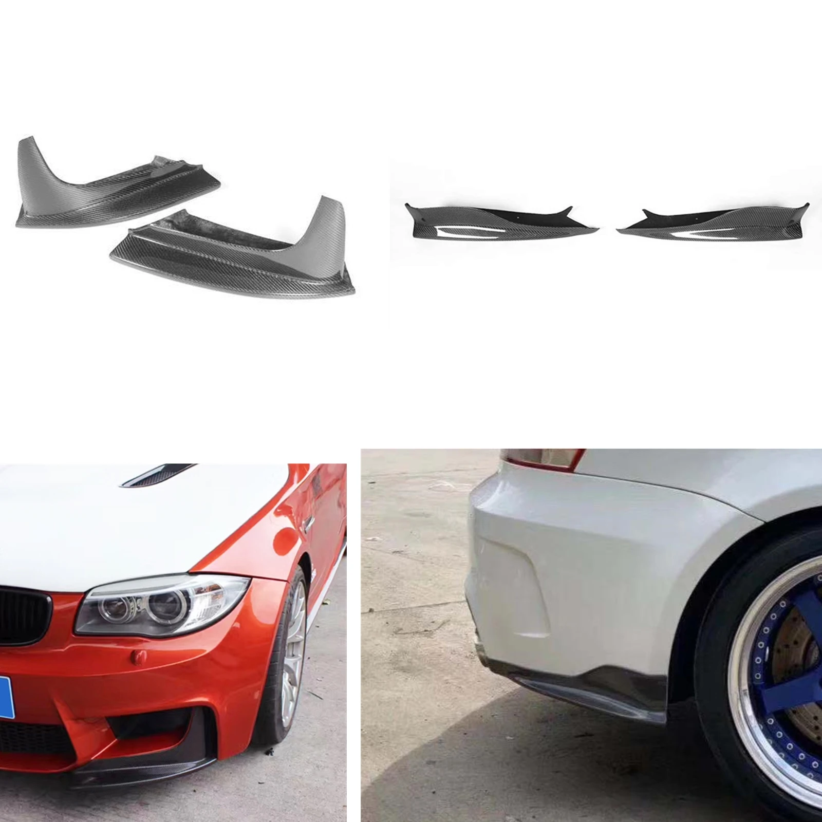 

For BMW E82 1 Series M Coupe 2 Door 2011 2012 2013 Front+Rear Bumper Side Splitter Cover Spoiler Carbon Fiber Lower Corner Plate