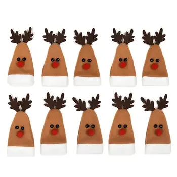 

10PCS Christmas Wine Bottle Cute Cutlery Bag Christmas Elk Hat Bottle Set Christmas Table Decorations Cutlery Bag
