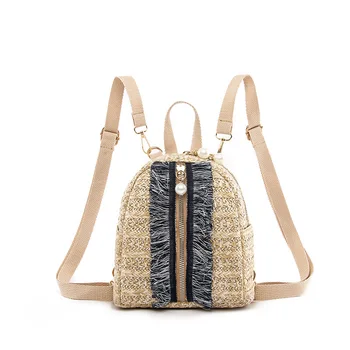 

Female Tassel Rattan Bag Backpack Women Color Matching Wild Travel Bag Holiday Beach Crossbody Bag School Backpack Wicker Bag