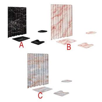 

4PCS Sea Style Non Slip Toilet Polyester Cover Mat Set Bathroom Shower Curtain 2019 High Quality Support Wholesale Dropshipping