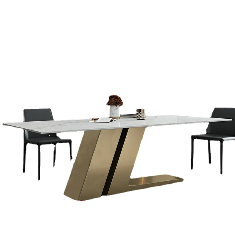 

Modern light luxury rock slab dining table rectangular Nordic minimalist