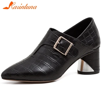 

KARINLUNA New Office Ladies High Heels Pumps Quality Genuine Leather Pumps Women Fashion Solid Pointed Toe Shoes Woman