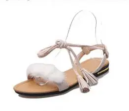 real fur white COOTELILI/сандалии-гладиаторы с ремешками на лодыжках на натуральном меху; женская обувь на плоской подошве; коллекция года; Летняя обувь с кисточками; женские свадебные пляжные сандалии в богемном стиле; 42 - Цвет: real fur white