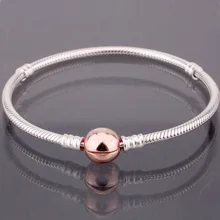 Розовый& Золотой круговой застежкой змея цепочка браслет на запястье подходит бусины из стерлингового серебра 925 Шарм Diy Европа ювелирные изделия