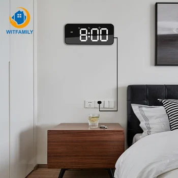 

Smart Creative Simple Silent Mirror Clock Voice Control Rechargeable Dimmable Adjustable Volume Multi-function Alarm Clock