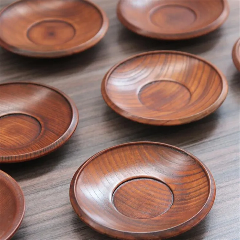 

New Hot Japanese Style Solid Tableware Wood Dish Bowl Dessert Fruit Dessert Plate Round Shape For Present Tableware