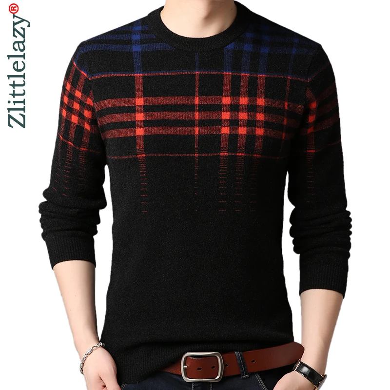 

2019 brand thick warm winter plaid knitted pull sweater men wear jersey dress pullover knit mens sweaters male fashions 90339