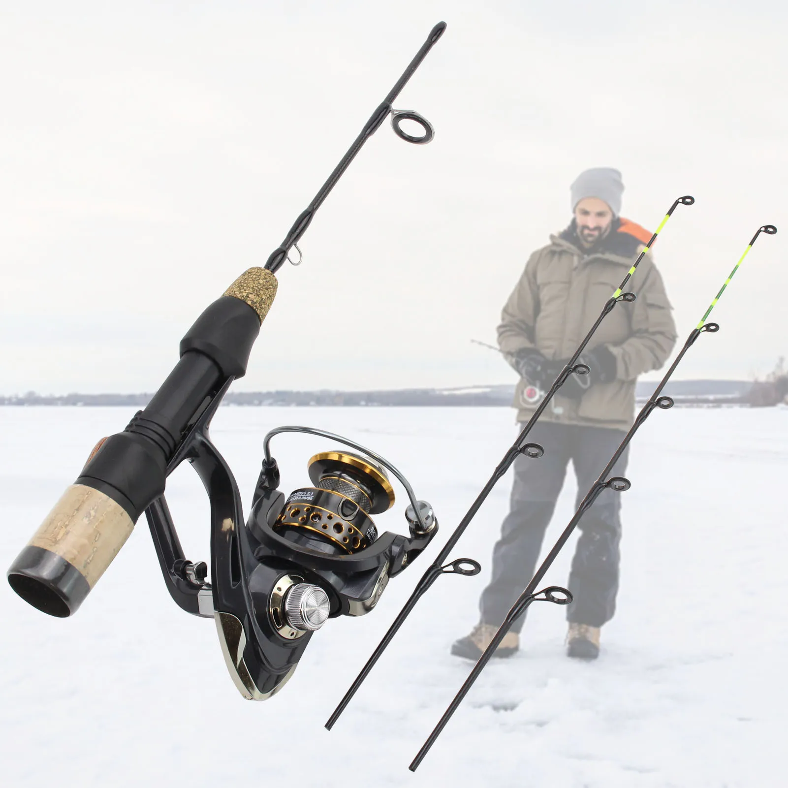 Promocja! 60cm 2 końcówki Rod Reel combo zimowy wędka do wędkowania podlodowego kołowrotek zestaw pręt polak wędka węglowa wędka do wędkowania podlodowego